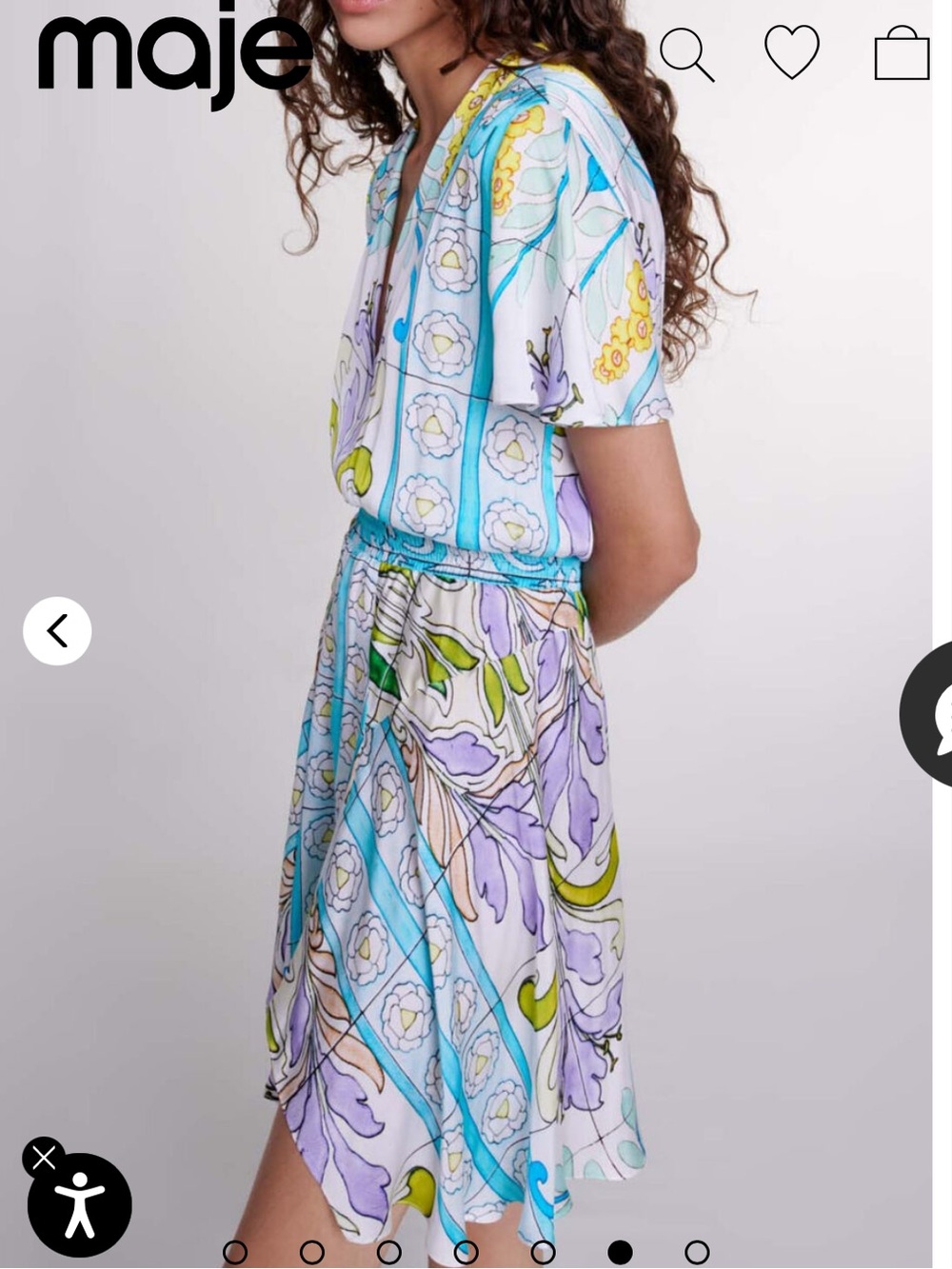 MAJE Floral Print V-Neck Short Sleeve Dress in White and Pastel size  38 /US M - Picture 2 of 13